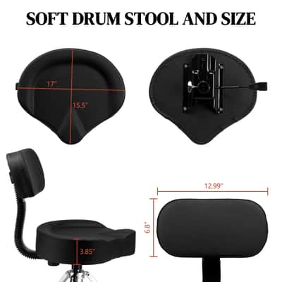 Drum Throne with Backrest,Heavy Duty Hydraulic Adjustable Drum Seat Saddle image 2