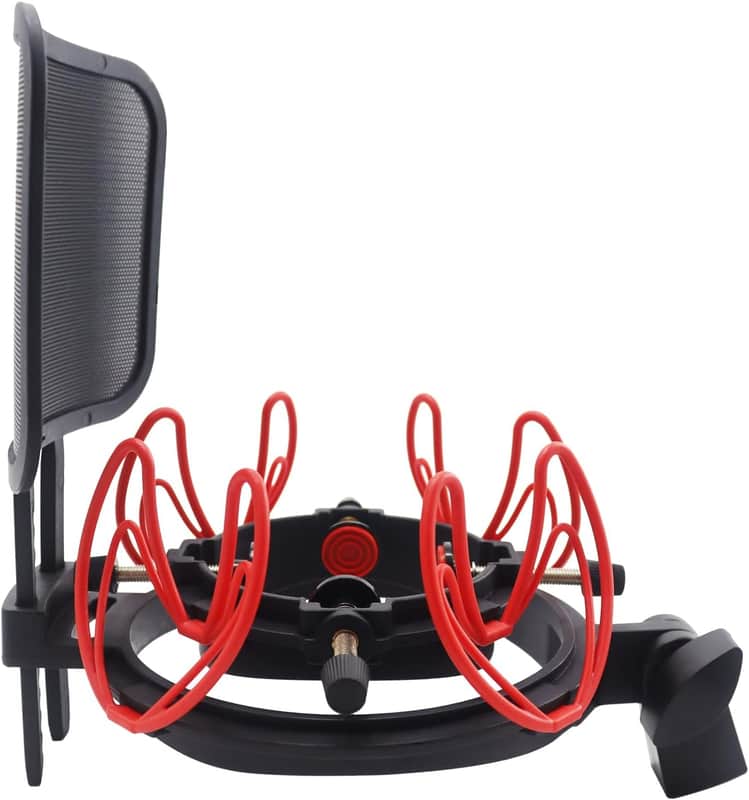 Microphone Shock Mount with Pop Filter Universal Shock Stand for Microphones Size at 21-62mm Anti-Vibration Mic Holder Clip Compatible with AT2020 MXL 990 770 Rode NT1-A Neumann 103(Red) image 1