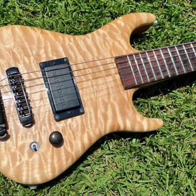1992 "PS" Mini Electric Guitar - Natural Quilted Maple - Flamed Neck - Bartolini PU image 2
