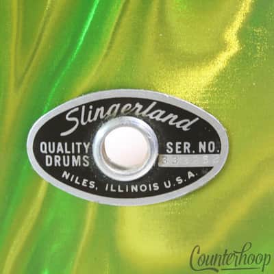 *Slingerland Neon Lime Satin Flame Drum Set Shell Pack 3Ply 22,16,13,12+10+8 70s image 7