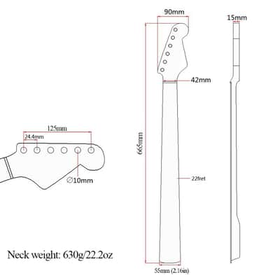 Matte Yellow 22 Fret Electric Guitar Neck, Canadian Maple Handle for ST Style [Peach Wood Tube + Bovine Bone Nut],price include the import duty for US buyer image 2