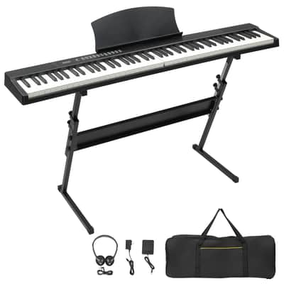 Ukscs 88 Key Magnetic Connection Piano Semi-Weighted Standard Digital Piano with Stand, MIDI Bluetooth, Handbag，Headphone，for Piano Lover Black color image 1