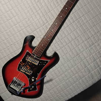 Teisco Norma EG 405-2  1960's - Crimson Red Burst w/GOLD FOIL PUPS/FRETWORK image 1