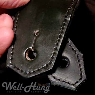 Well-Hung "1969 Series - Mother Popcorn" 3" wide padded black leather guitar strap image 2