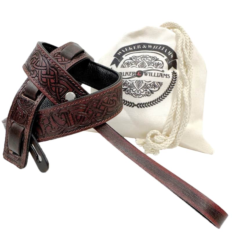 Walker And Williams M-20-RD Mahogany Red Leather Premium Padded Mandolin Strap With Celtic Chain Design image 1
