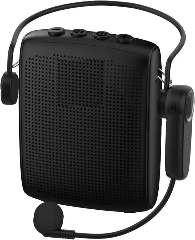 Voice Amplifier with Bluetooth, Portable Speaker and Microphone | Wireless Mic Headset Speaker for Teachers, Tour Guide, Public Speaking, Fitness Instructors, Features Mute image 1