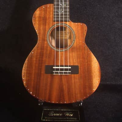 Handcrafted Tenor Ukulele, Carved ARCHBACK Solid Hawaiian Koa, Flame Maple MOP Vine Inlay, Soft-bag, Bruce Wei UAC17-2045 image 5