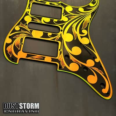Engraved Pickguard & Free Tremolo Cover in Iridescent Gold Acrylic Mirror Design #2 for Fender Stratocaster HSH, HSS, SSS Setups Available image 4