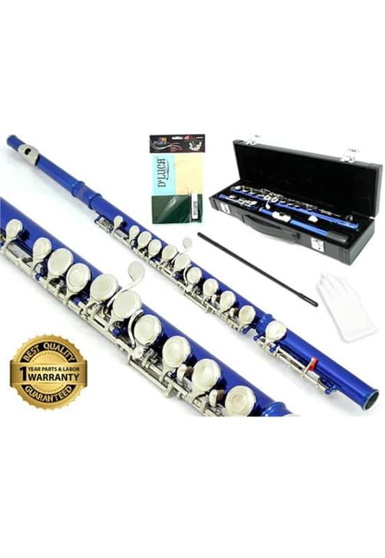 D'Luca 400 Series Blue 16 Closed Hole C Flute with Offset G and Split E Mechanism, PU Leather Case, Cleaning Kit and 1 Year Manufacturer Warranty image 1