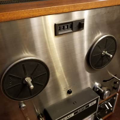 Teac A-4010SL 4-head R2R Auto-Reverse 2-track 1/4" 7" reel to reel recorder tape deck player 1970s - stained wood and stainless steel image 7