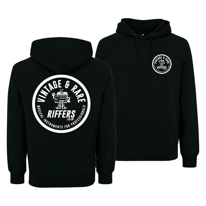 Riffers | Vintage & Rare Musical Instruments for Professionals | Unisex Extra Heavy Cotton Hoodie Sweater Jumper, Black | Limited Run, 2026 feat. Vintage Roland CR-5000 8000 CompuRhythm Drum Machine image 1