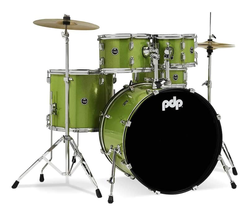 Pacific Drums Center Stage Complete Drumkit, 5 Drum Set, Electric Green Sparkle, 7x10, 8x12, 14x16 Floor, 16x22 Kick, 5x14 Snare (PDCE2215KTEL) image 1