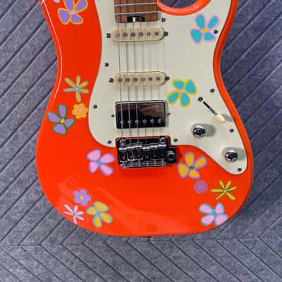 Schecter Nick Johnston "Thumper" FretWerx In-USA Setup and Fret Polish 2020's HSS - Orange w/ Custom Vinyl Flowers image 3