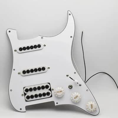White HSS Stratocaster Strat Style Guitar Prewired Loaded Pickguard with Large Pole Pickups image 4