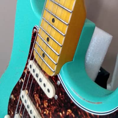 Sawtooth ES Alder Body Relic Surf Green Stratocaster with New Padded Gig Bag and Leather Strap image 13