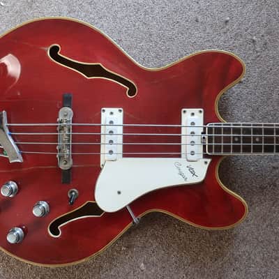 Vintage 1966 Vox Cougar V214 Bass Guitar Cherry Red Very Clean With Case 6/7 Condition Lots Of Finish Checking image 4
