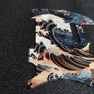 Miraculum Workshop Tele-Style 8-Hole Pickguard – Japanese Waves Navy & Gold image 3