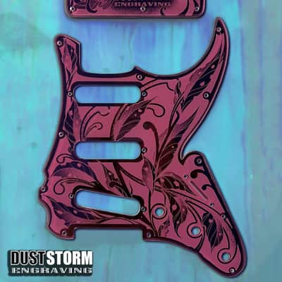 Engraved Pink Mirror Acrylic Pickguard & Tremolo Cover for Fender Stratocaster HSH, HSS, SSS Setups Available image 2