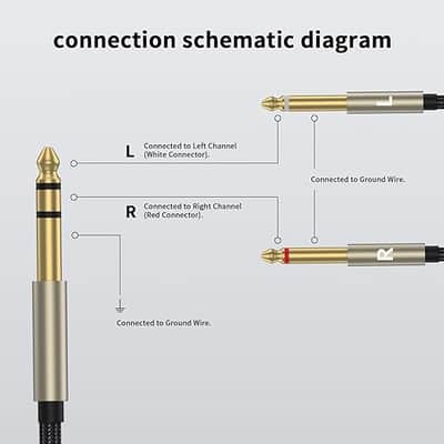 1/4 inch TRS Stereo Y-Splitter Insert Cable, 1/4 Inch Male Jack to Dual 1/4inch(6.35mm) Male TS Mono Breakout Cable Audio Patch Cord -6.6FT image 2