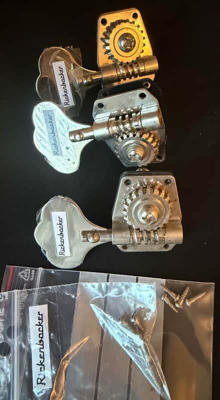 Rickenbacker 4001 & 4003 bass tuning heads [2L &1R] 1970s - Chrome image 1