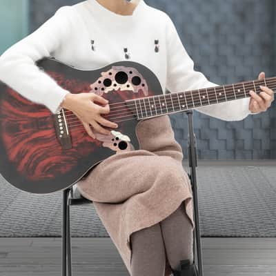 Glarry 41 inch Full-Size Cutaway Acoustic-Electric Guitar Grape Voice Hole Spruce Top Round Back 2020s - Sunset Red image 20