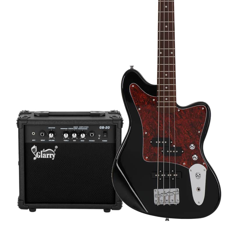 New 2022 Glarry GIB Bass Guitar 4 String Red Pearl Guard w/20W Amplifier Black image 1