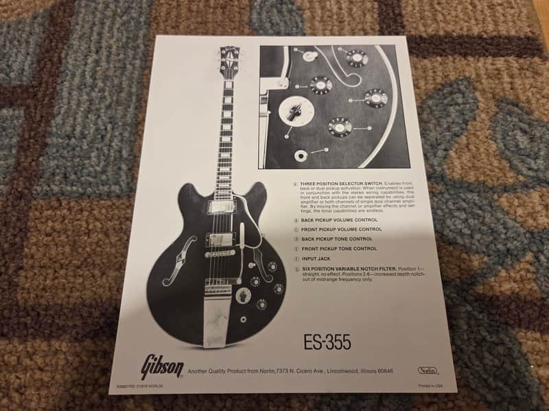 Vintage 1978 Gibson ES-355 Control Layout Spec. Sheet! Rare, Original Case Candy, Paperwork!
