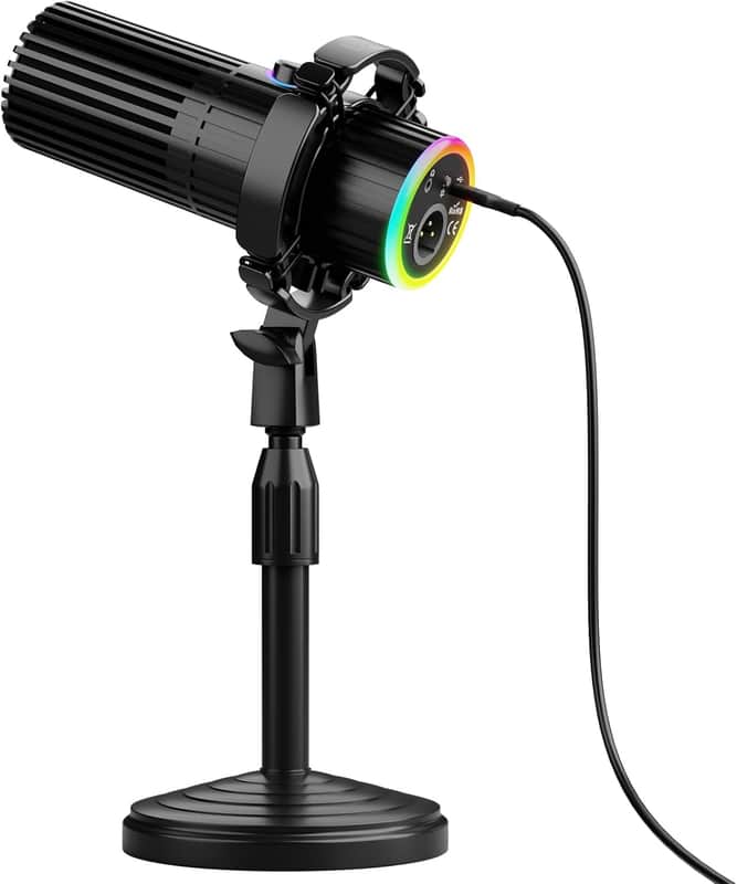 USB/XLR Dynamic Microphone, Live Streaming, Gaming Recording with Three-in-One Mute Button, RGB Lighting and MIC Stand for PC (Black) image 1