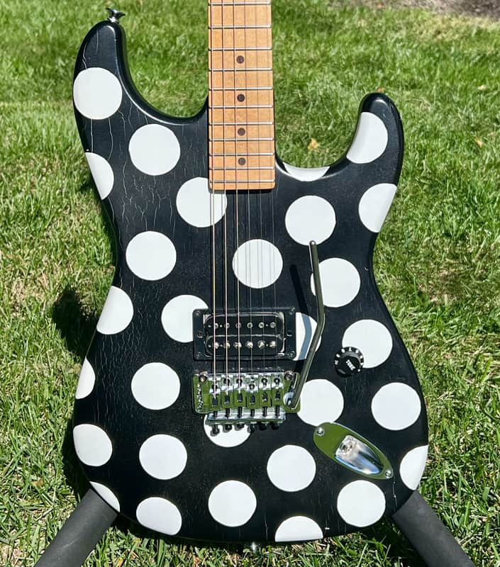MusiKraft Super Strat - Black w/white polka dots- EVH image 1