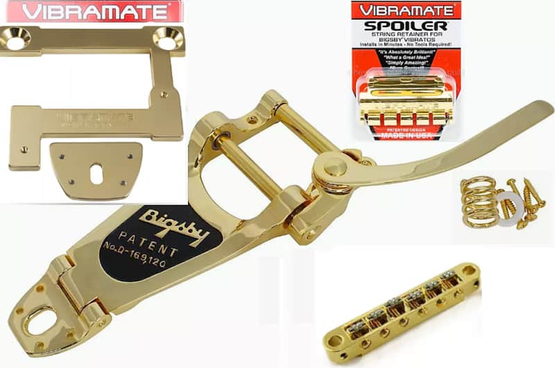 Bigsby Gold B7G Tremolo & Vibramate V7-335g String Spoiler ALLP roller bridge, 4 Gibson ES335 & ES image 1