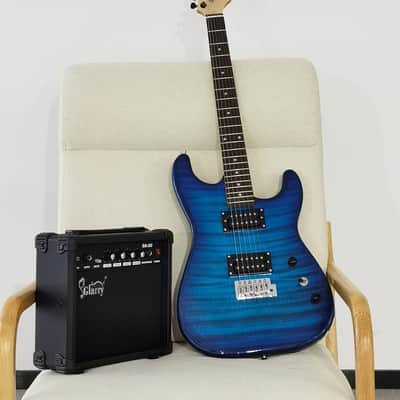 Glarry GST Electric Guitar HH Tiger Stripe Blue w/ 20W Amplifier image 1