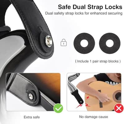 Bass Guitar Strap for Electric Guitar & Bass 3" Wide Guitar Straps Padded Bass Guitar Strap Adjustable Length from 45" to 55" Bass Guitar Straps with Pick Holder 2 Safety Strap Locks & 6 Picks image 4