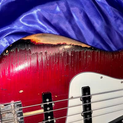 1984 Fender Fullerton Reissue 1962 Jazz Bass Factory Candy Apple Red over Three Tone Burst image 7