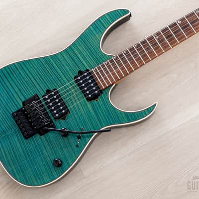 1998 Ibanez J Custom KRG1802 Spot Model Transparent Turquoise AAAA Flame Top DiMarzio HH image 1