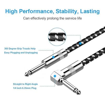 Guitar Cable 2 Pack 10 ft Electric Instrument Cable Bass AMP Cord 1/4 Straight to Straight for Electric Guitar, Bass Guitar, Electric Mandolin, Pro Audio image 2