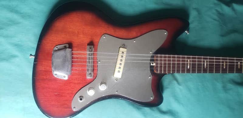 Vintage 60s Japan Teisco Bobcat Solid Single Coil Electric Guitar Red Black image 1