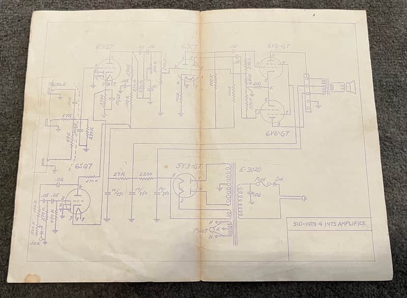 Supro 510-14TN and 14TS Amplifier Schematic ‘50s image 1