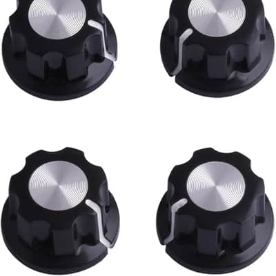 Guitar Potentiometer Control Knobs Volume Tone Knob Mini Effect Pedal Knob 6mm Shaft Black with Silver Cap for Guitar Bass or Effect Pedals and Amps Set of 4Pcs image 1