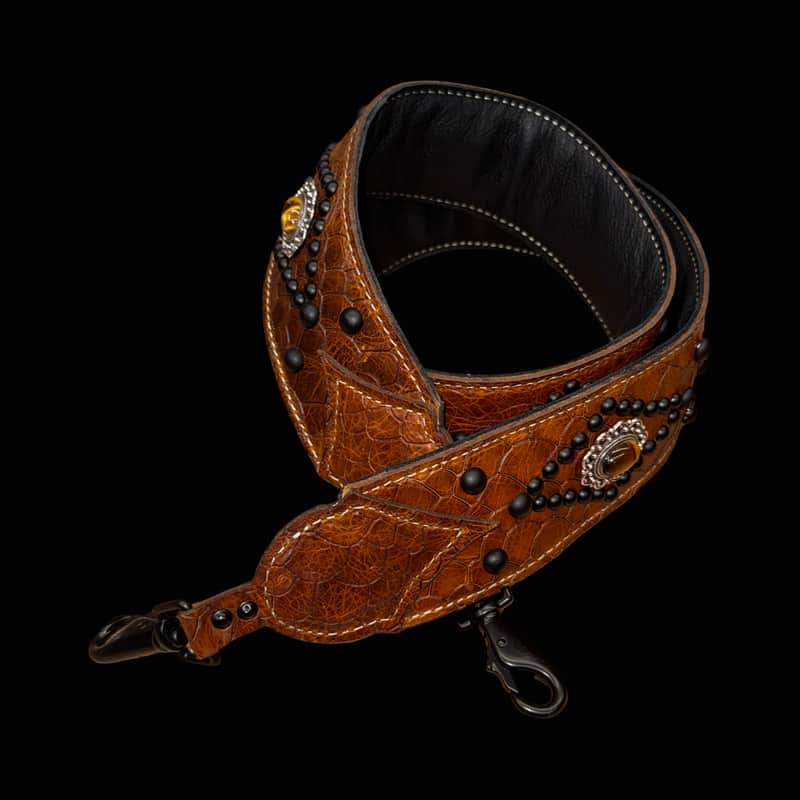 Carlino Tan scale leather tiger eye bag strap 2026 - Tan image 1