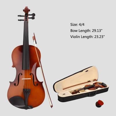 4 Strings 4/4 Nature Basswood Violin Student Set for Starters Case Bow Rosin image 2