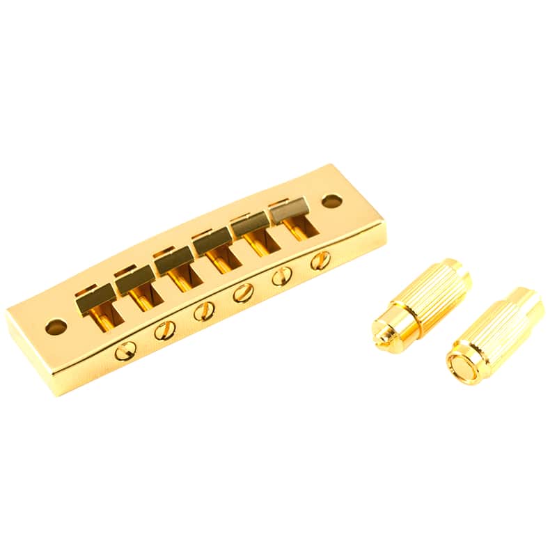 Kluson Replacement Brass Harmonica Tune-O-Matic Bridge With Plated Brass Saddles Gold image 1