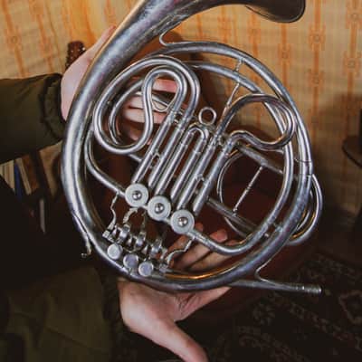 French Horn Vintage Original USSR Soviet Brass Musical Wind Instrument image 1