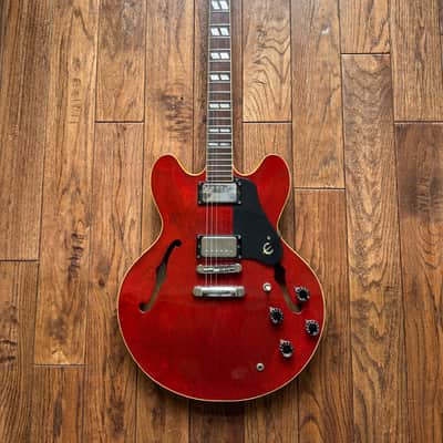 Rare 1980 Matsumoku Epiphone Riviera Semi-Hollow Blue Label Stop Tail Heritage Cherry MIJ Japan image 2
