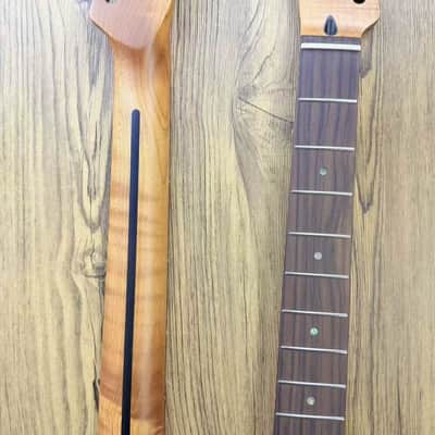 Roasted Tiger Maple Wood Guitar Telecaster Tele Style Neck, Rosewood 22 Frets Fingerboard, Reversed Head image 4