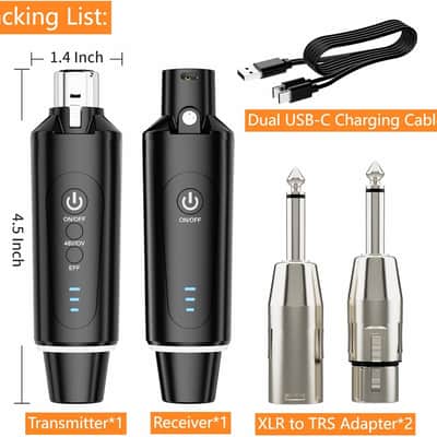 Wireless XLR Microphone Transmitter Receiver 2.4Ghz, XLR System Mic Adapter for Dynamic Microphone, Audio Mixer, Electric Guitar Bass, 48V Phantom Power for Condenser Mic, 160ft Range image 3