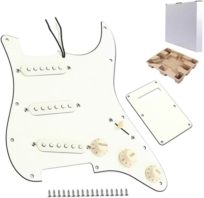 Prewired Loaded Pickguard Guitar,3-Ply SSS Prewired Loaded Pickguard with Alnico V Pickups Humbucker Pickups Kit for Strat/Stratocaster Electric Guitars Replacement Parts (white) image 1