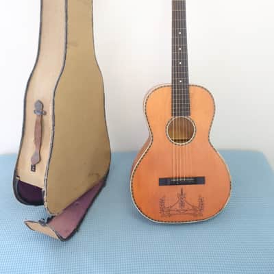 Antique Vintage 1930s Regal Parlor Guitar Project Scenic Floral Stencil Washburn Ditson Original Cloth Latch Case image 1