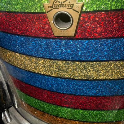 Rare Ludwig Patrick Carney Salesman Sample Kit – Matching Multi-Color Sparkle – 24/18/16/13 + Snare image 8