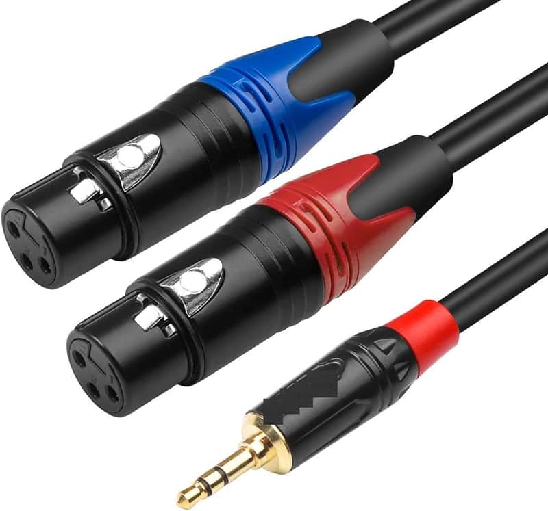 Dual Female XLR to 3.5mm Y-Splitter Cable, Unbalanced XLR Female to 1/8 Inch Mini Jack TRS Stereo Aux Interconnect Audio Mic Breakout Patch Cord - 10 Feet/3 Meters image 1
