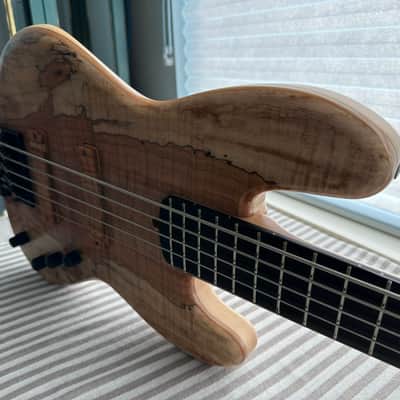 MG Bass MGBASS JB1 SPALTED MAPLE 5-string bass, Made in USA, SPALTED MAPLE top, ASH body, 3-piece MAPLE neck, EBONY fretboard, BARTOLINI pickups and preamp, Italia Leather Straps 4” wide Acorn Amber strap, GATOR hardshell case image 13